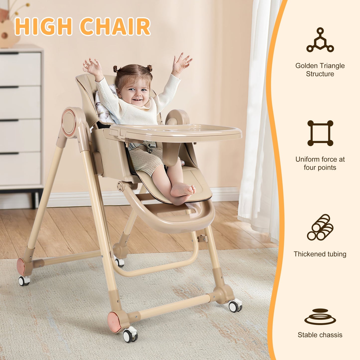 Loewten 3-in-1 Baby High Chair,Convertible Baby Swing,Foldable Infant Dining Chairs Seat with Wheels for Babies and Toddlers,Brown