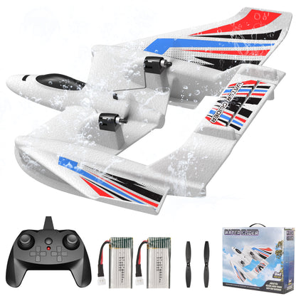 Airplane Toys RC Plane for Water Land Air, 3-in-1 Amphibious RC Boat Aircraft, 2CH Remote Control Boat with 2 Batteries, 2.4GHz RTF RC Airplane Glider for Kids Adults