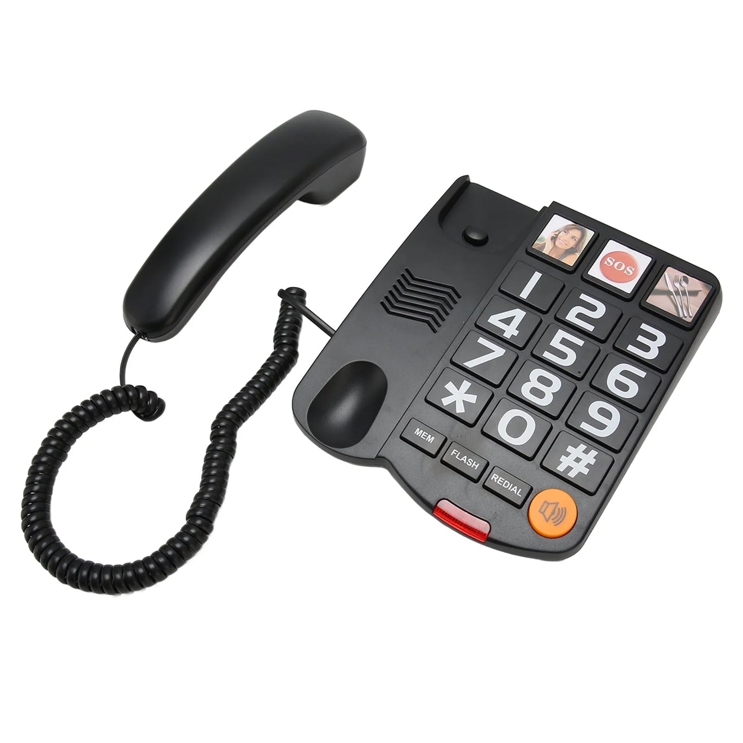 Big Button Phone for Seniors, One-Touch Dialling Corded Landline Telephone with Handsfree, Large Key Adjustable Volume Wired Phone for Visually/Hearing Impaired Elderly, Extra Loud Ringer, Black