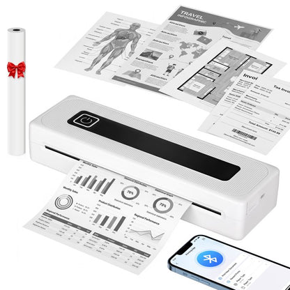 Bluetooth Thermal Printer, Portable Printer Wireless for Travel,Office&School, Includes Rolls Paper – Supports US Letter,A4 Thermal Paper, Inkless Printing, Compatible with iOS,Android & Laptops