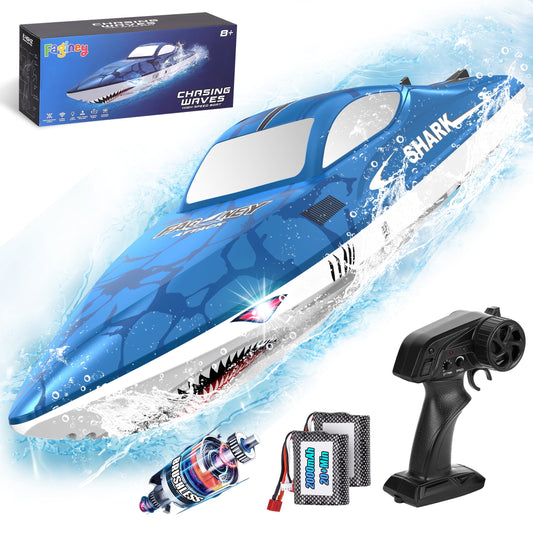 FAGINEY Brushless RC Boat 34 MPH(55 KPH) Fast Remote Control Boat 2.4GHz Racing Boat with LED Lights, High Speed RC Boats for Adults Boys Girls