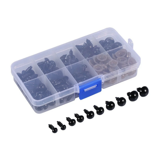 Mavis Laven 100pcs 6-12mm Black Plastic Safety Eyes for Bear, Doll, Puppet, Plush Animal and Craft