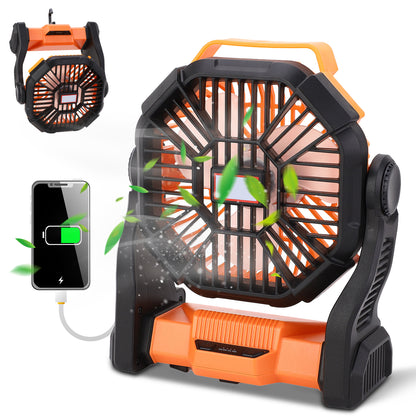Camping Fans for Tent 8000mAh Portable Fan with LED Light & Hook USB Rechargeable Fan 4 Speeds for Outdoor Tent Travel Picnic Fishing Office Bedroom Desk Fan