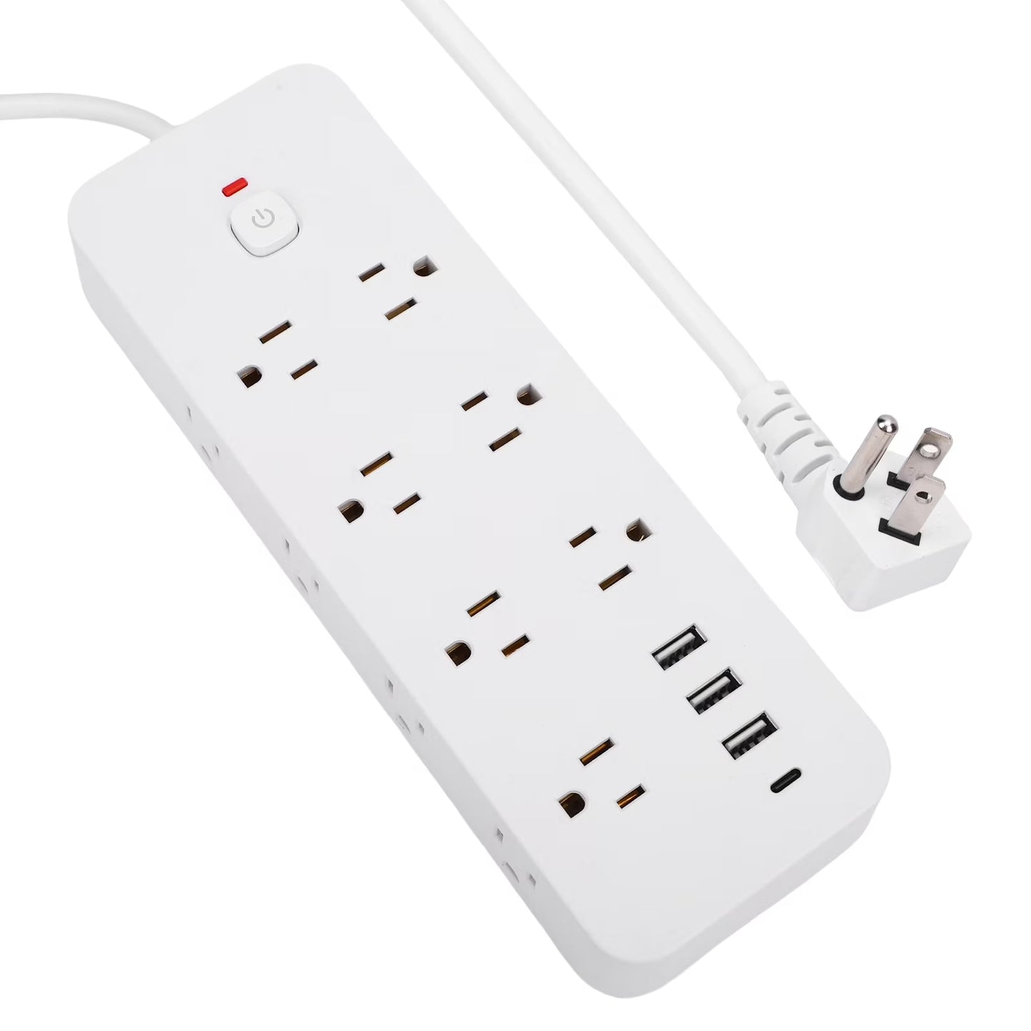 Power Strip Surge Protector (1875W), 14 Outlets w/ 3 USB A & 1 USB C Port, 9.8ft Long Flat Plug Extension Cord w/ Overload Protection, Wall Mount, Desktop Charging Station for Home Office Dorm, White
