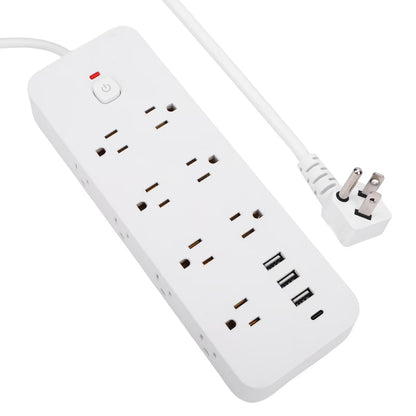 Power Strip Surge Protector (1875W), 14 Outlets w/ 3 USB A & 1 USB C Port, 9.8ft Long Flat Plug Extension Cord w/ Overload Protection, Wall Mount, Desktop Charging Station for Home Office Dorm, White
