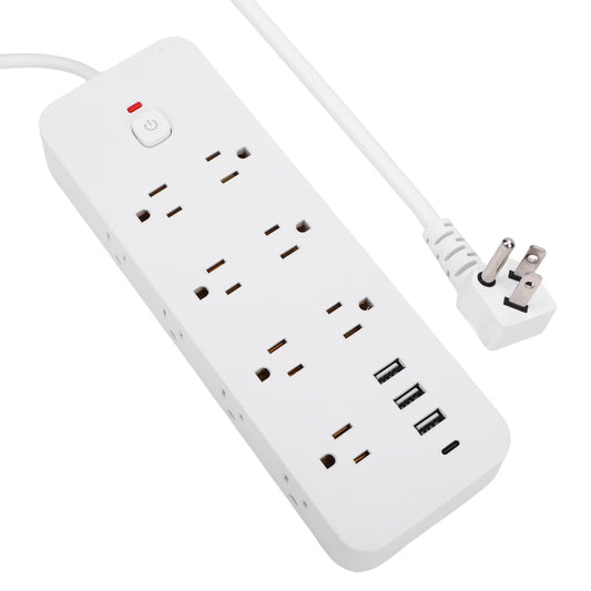 Power Strip Surge Protector (1875W), 14 Outlets w/ 3 USB A & 1 USB C Port, 9.8ft Long Flat Plug Extension Cord w/ Overload Protection, Wall Mount, Desktop Charging Station for Home Office Dorm, White