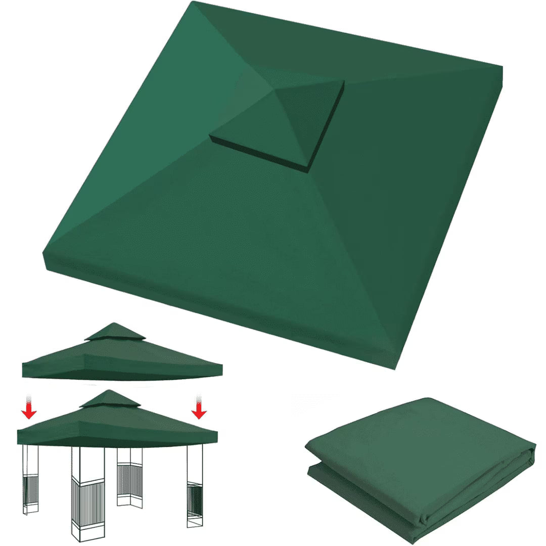 2 Tier 10'x10' Square Replacement Canopy Waterproof Top Cover Replacement Anti-UV Canopy Roof Pavilion Gazebo Tent Sunshade, Dark Green