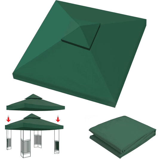 2 Tier 10'x10' Square Replacement Canopy Waterproof Top Cover Replacement Anti-UV Canopy Roof Pavilion Gazebo Tent Sunshade, Dark Green
