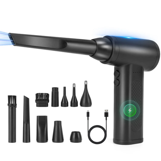Compressed Air Duster 110000RPM 3 Gear Adjustable Multi-use Electric Duster with LED Light Portable Cordless Air Blower for PC Keyboard Cleaning Car Dusters No Canned Cleaner for Home Office, Black