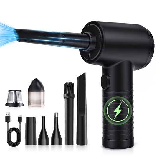 Compressed Air Duster 51000RPM 3 Gear Adjustable Multi-use Electric Duster with LED Light Portable Cordless Air Blower for PC Keyboard Cleaning Car Dusters No Canned Cleaner for Home Office, Black