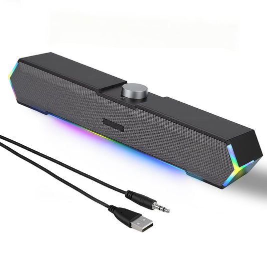 Computer Speakers for Desktop PC, 3.5mm PC Sound Bar for Desktop Monitor/Laptop, Wired USB-Powered Gaming Speakers with Colorful LED Light, Touch-Control Backlit w/ Volume Knob, Plug and Play
