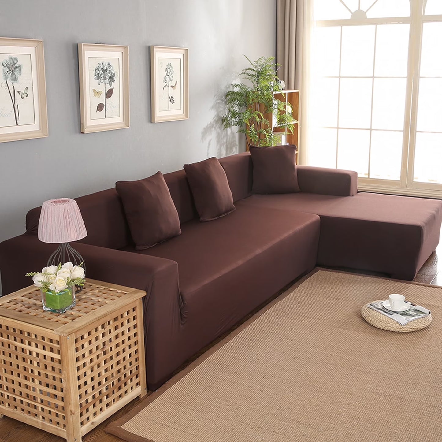Fyydes 3+2 Seat Corner Sofa Cover L Shape Slipcover Protector For Living Coffee