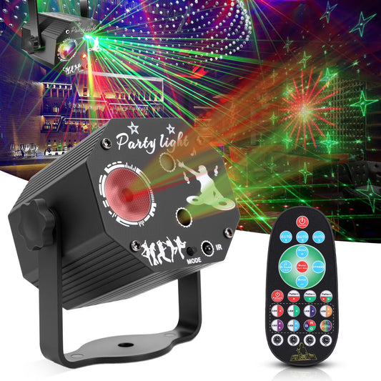 DJ Disco Stage Party Lights, Sound Activated USB Powered Bright RGB LED Projector Strobe Lamp with Remote Control, Portable Stage Laser Light for Indoor Birthday Halloween Karaoke Club KTV Xmas Show