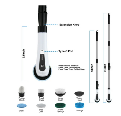 Electric Spin Scrubber Cordless Handheld Adjustable Smart Power Shower Cleaning Brush 25W for Bathroom Tile Floor Car