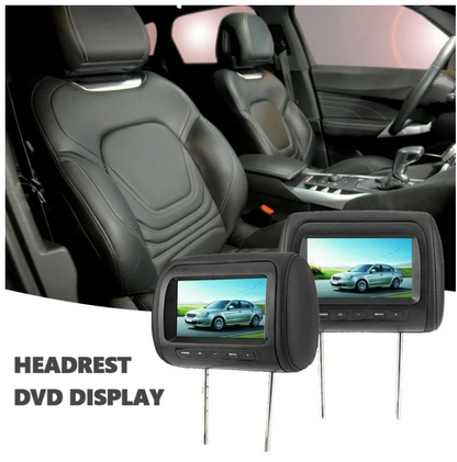 Wireless Adjustable Headrest LCD Car Video Monitors with Data Cable, Black, 7 inches, 2 pieces