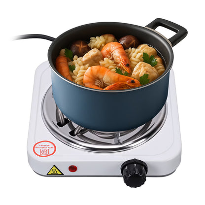 Electric Countertop Single Burner, 1000W Cooktop with 6" Stainless Steel Coil Hot Plate, 5 Level Temperature Control, Indicator Light, Compact Cooking Stove and Easy to Clean, Whtie