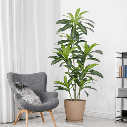 Artificial Plants, 5ft Dracaena Tree In Black Plastic Pot, Faux Plants Indoor Outdoor Decor, Silk Plants For Home Decor Office Porch Patio Perfect Housewarming Gift