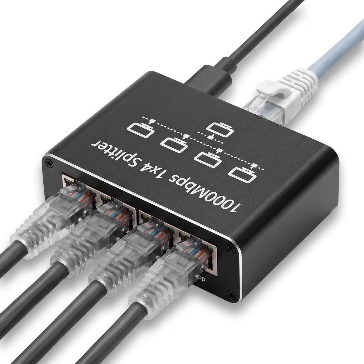 Ethernet Splitter 1 to 4, Network Splitter with USB Power Cable, RJ45 Internet Splitter Adapter 1000Mbps High Speed for Cat 5/5e/6/7/8 Cable [4 Devices Networked Simultaneously]