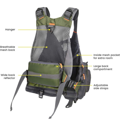 Fly Fishing Vest for Men Women, Comfortable Adjustable Fishing Vest with Multi-Pockets Reflective Stripes, Lightweight and Durable Unisex Strap Fishing Vest Pack, for Fly Bass Fishing