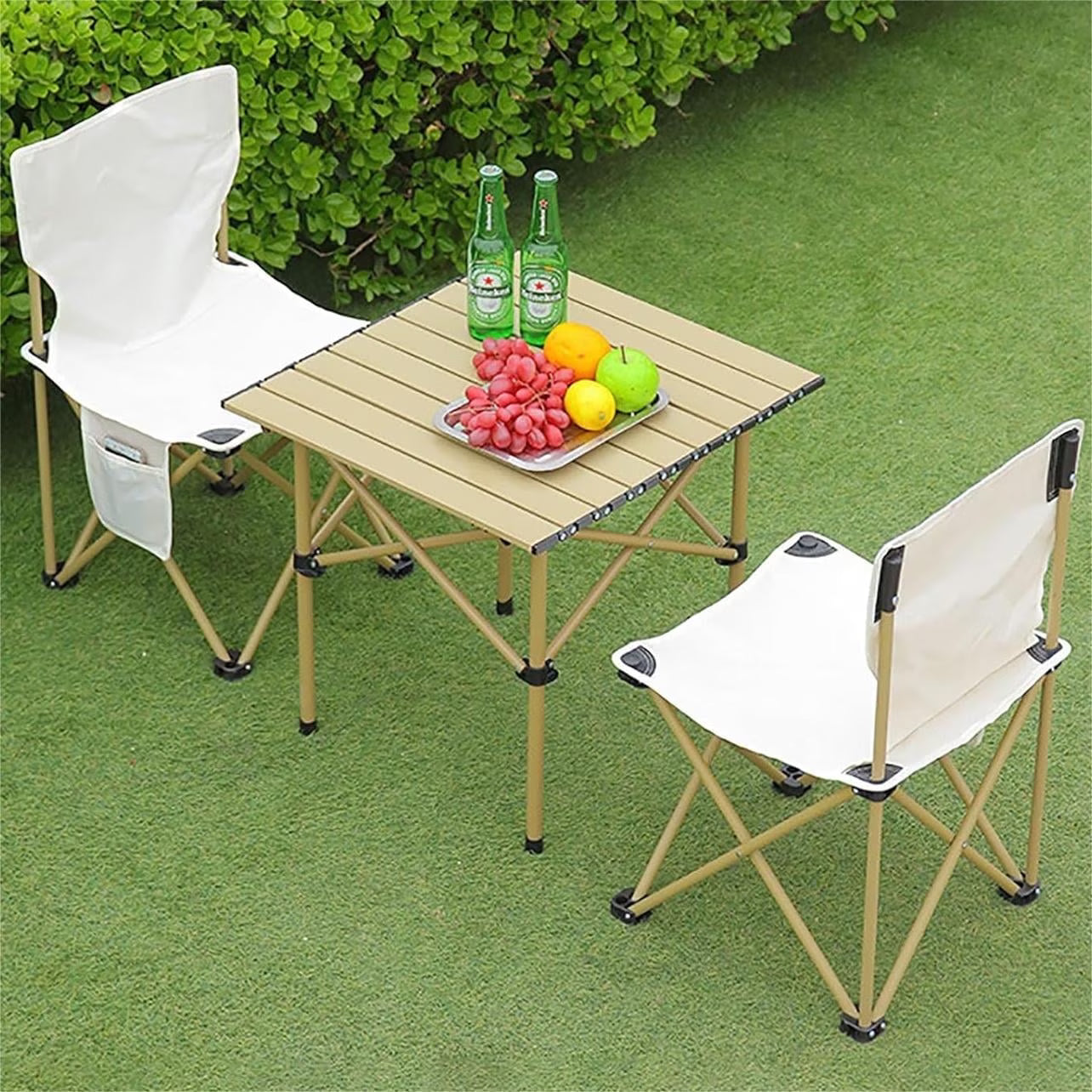 Camping Table with 2 Chairs, 3 Piece Outdoor Folding Table and Chairs Set, Portable Outdoor Camping Picnic Chairs and Table with Fold Up Tabletop and Carry Bag for Outdoor Fishing Hiking Beach Picnic