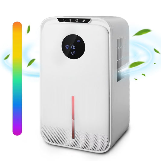 8-Pint Protable Dehumidifier Covers 800 Sq.Ft with Colorful Night Light & Drain Hose,0.66 Gallon Water Tank,2 Modes,24H Timer,Portable Dehumidifier for Basement/Bathroom/Laundry Room