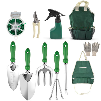Garden Tool Set, 11 Piece Heavy Duty Gardening Hand Tools with Fashion and Durable Garden Tools Organizer Handbag,Rust-Proof Garden Tool Set, Ideal Gardening Gifts for Women and Men