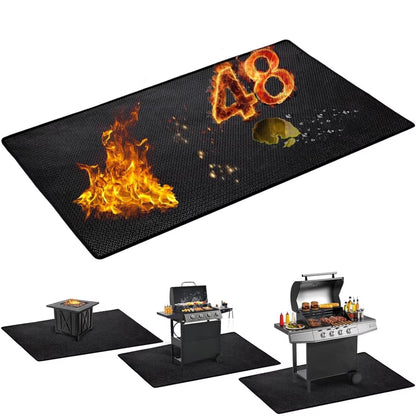 Under Grill Mat, 48 x 36 inch Reusable BBQ Floor Mats, Deck Patio Protector Mat, Indoor Fireplace Mats Fire Pit Mats for Deck Patio, Fire and Oil Resistant, Easy to Clean, Black