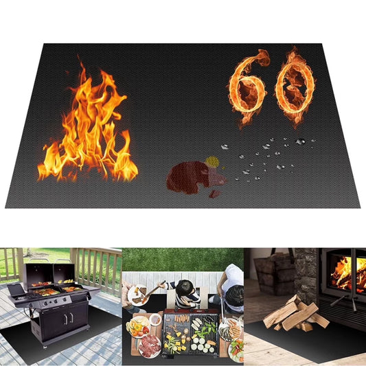 Heat Resistant Grill Mats, 60x42 Inch Under Grill Mat for Outdoor Grill to Protect Your Prep Table and Outdoor Grill Table, Fire Proof & Water Proof & Oil Proof BBQ Mat, Black