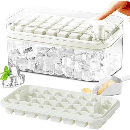 Ice Cube Tray for Freezer, 64 Nuggets Ice Cubes Molds with Lid and Bin, Silicone Ice Freezer Container, Spill- Removable Lid & Ice Scoop, for Whiskey,Cocktail ,White