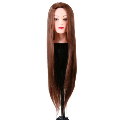 24" Mannequin Head Hair Styling Training Head Manikin Cosmetology Doll Head Synthetic Fiber Hair (Table Clamp Stand Included)
