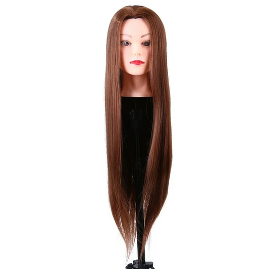 24" Mannequin Head Hair Styling Training Head Manikin Cosmetology Doll Head Synthetic Fiber Hair (Table Clamp Stand Included)
