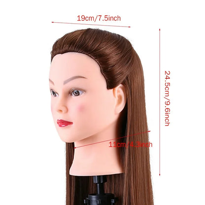 Synthetic Fiber Hair 24" Mannequin Head Hairdresser Training Head Manikin Cosmetology Doll Head with Table Clamp Holder
