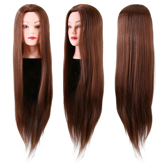 Synthetic Fiber Hair 24" Mannequin Head Hairdresser Training Head Manikin Cosmetology Doll Head with Table Clamp Holder