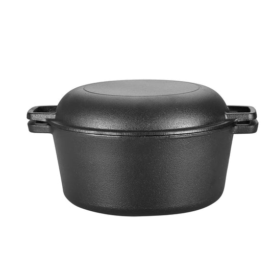 2 in 1 Seasoned Cast Iron Double Dutch Oven Combo Cooker, Enameled Double Dutch Oven