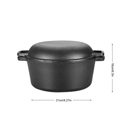 2 in 1 Seasoned Cast Iron Double Dutch Oven Combo Cooker, Enameled Double Dutch Oven
