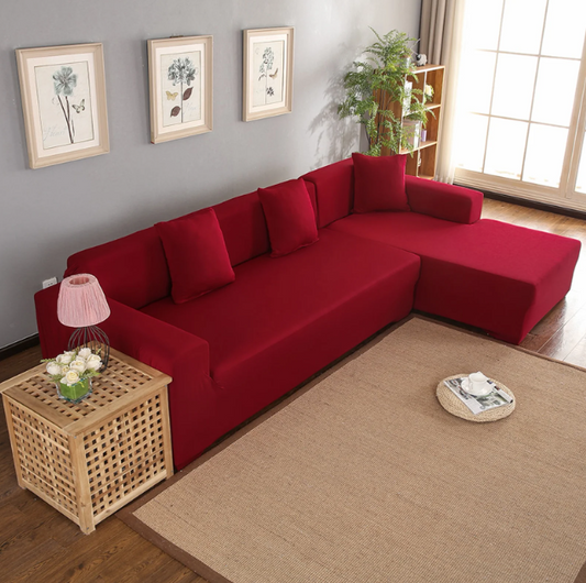 Fyydes 3+2 Seat Corner Sofa Cover L Shape Slipcover Protector For Living Room Wine Red