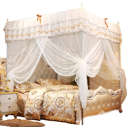 Fyydes 4 Corners Post Three Side Openings Bed Canopy Curtains Drape Canopy Bed Netting for King Bed