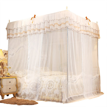 Fyydes 4 Corners Post Three Side Openings Bed Canopy Curtains Drape Canopy Bed Netting for King Bed