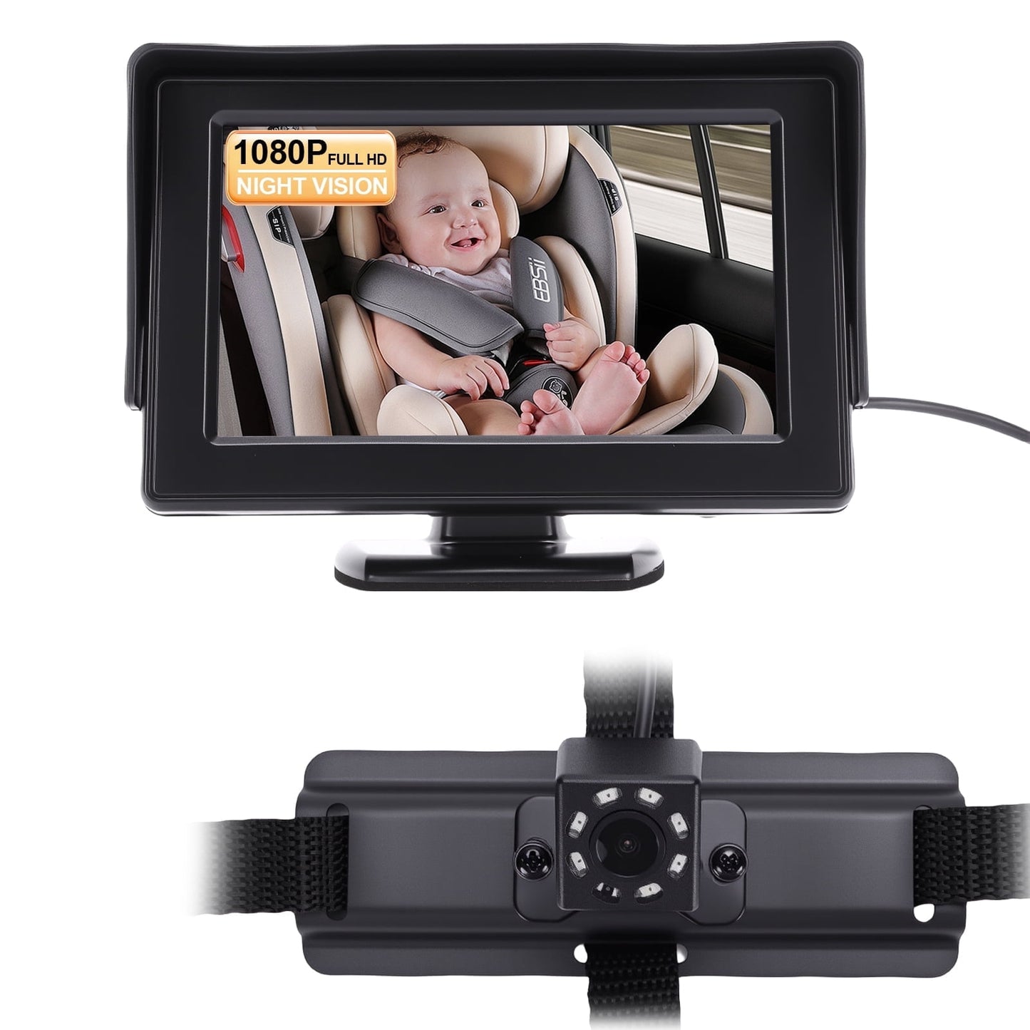 Baby Car Camera HD 1080P Night Vision Adjustable 180° Wide View Angle Rear Facing Baby Car Monitor for Car Backseat