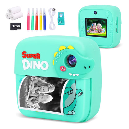 Camera Instant Print, 1080P HD Instant Print Camera, with 3 Rolls Paper & 32GB Card, 24MP Selfie Digital Camera for Christmas Birthday Gifts, Green