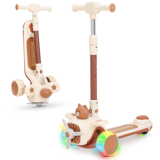 Kids Scooter 3-Wheel Light-up Folding Height Adjustable Kick Scooter for Boys Girls Ages 1-5, Sit or Stand Ride Scooter for Kids Gifts