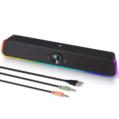 Computer Speakers with Clear Sound, USB Plug & Play PC HiFi Speakers Sound Bar with Dynamic LED Light, 3.5mm Cable Stereo Sound Gaming Speaker for PC Desktop Monitor Laptop, One-knob Control