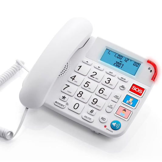 Large Key Wired Telephone, Dual Interface Wired Landline Phones with Caller ID/Hands-Free for Office, Big Button Corded Phones for Seniors, 3 Group One-Touch Dialing, Adjustable Volume & Ringing