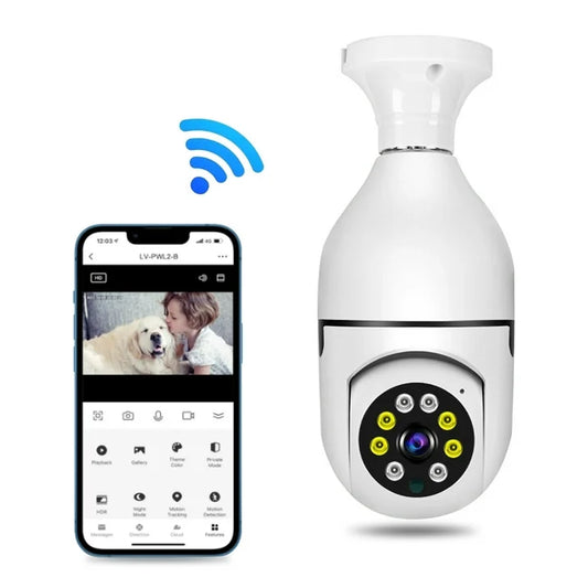 Light Bulb Security Camera Home 1080P E27 Wireless WiFi Security Cameras, 360° Outdoor Indoor Smart Camera with Color Night Vision, Motion Detection, Two Way Talk, 24/7 Recording