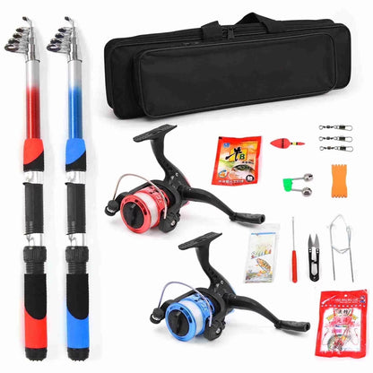 Fishing Rod Reel Combo Full Kit with 2PCS 7FT Telescopic Fishing Rods 2PCS Spinning Reels Fishing Lures Hooks Accessories Fishing Bag
