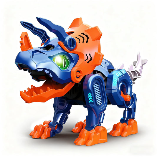 Electric Dinosaur Building Blocks for Boys, Puzzles Electric Triceratops Assembling Toy with LED Glowing Eyes & Roar Sounds, STEM Learning Toys for Kids 3-8 Years, Educational Building Kit Gifts
