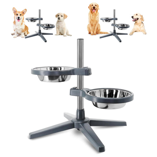 Mgaxyff Elevated Dog Bowls, Raised Dog Feeder Stand with 2 Stainless Steel Pet Food Bowls, Adjustable Height for Dogs and Cats, S