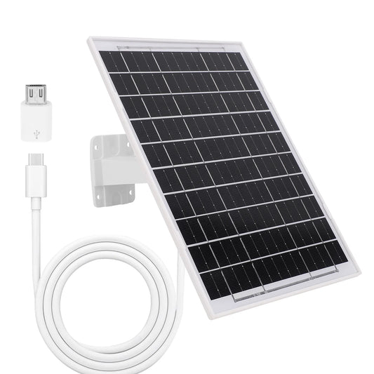 8W Solar Panel Charger for Outdoor Security Cameras, Doorbell Light/Rechargeable Battery Charger with 9.8ft Type C Cable & Micro USB Adapter, IP65 Waterproof, 360° Adjustable Security Mount
