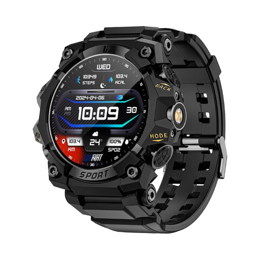 Military Smart Watch for Men with Flashlight, 1.39'' Outdoor Sports Rugged Smartwatch Answer/Make Call, 100+ Sports Modes IP68 Waterproof Fitness Tracker Fits for Android and iPhone, Black