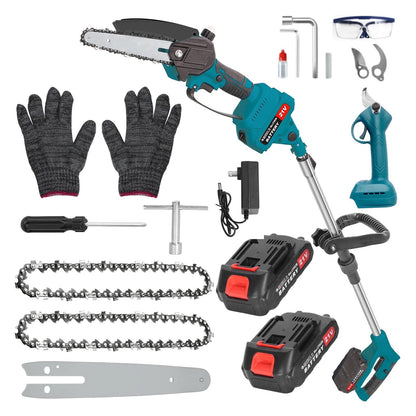 3-in-1 Cordless Pole Saws & 6in Chainsaw & Electric Pruner with 2pcs Rechargeable Batteries, 10 FT Max Reach Extension Pole for Tree Trimming,Blue